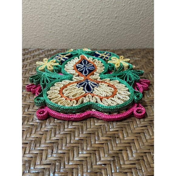 Bundle Of 2 Vintage Wicker Straw Trivet Round - Picture 10 of 10